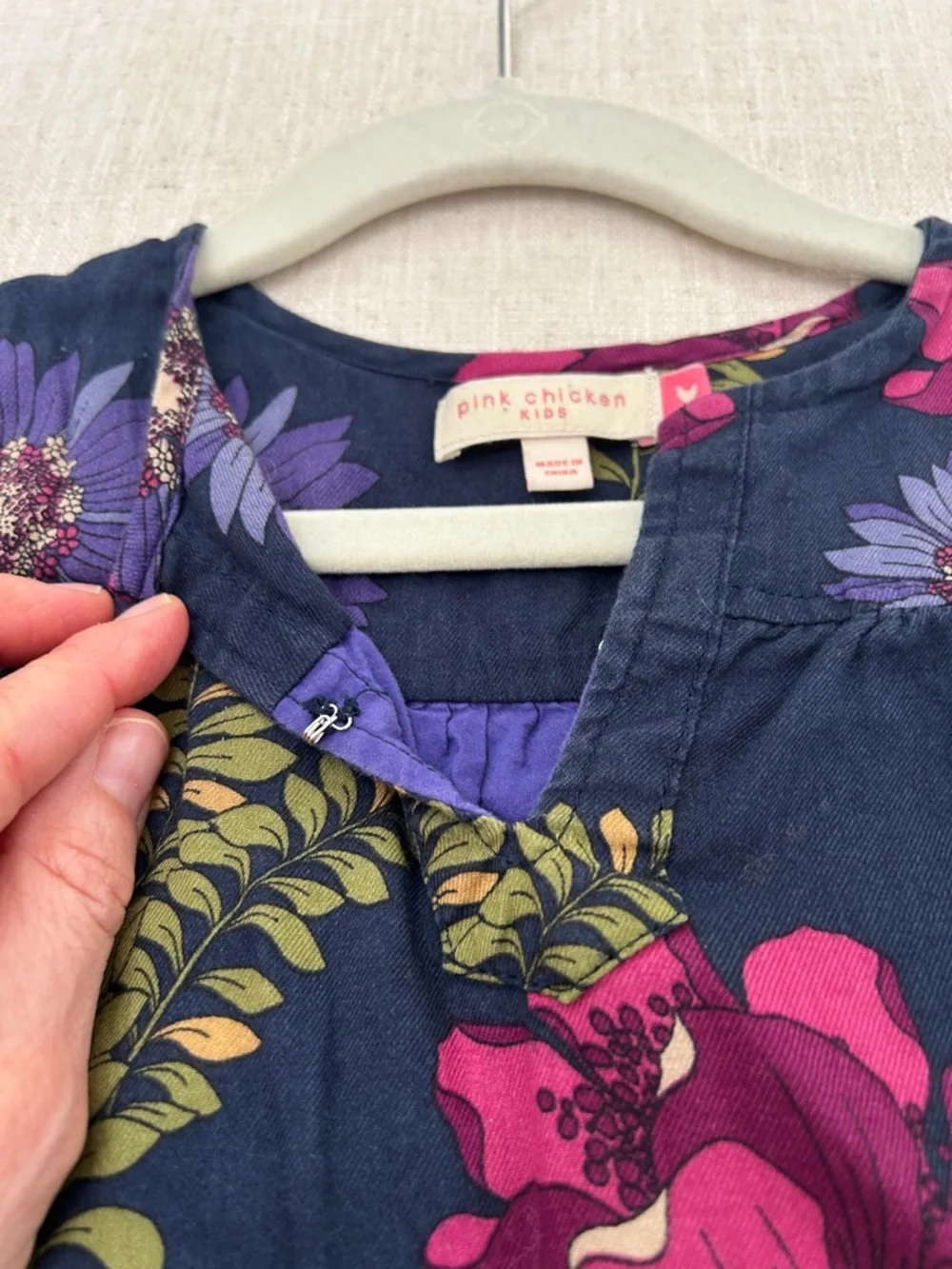 Pink Chicken Dress Girls 3Y Navy Floral Playful Long Sleeve Tunic